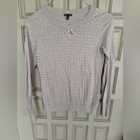 Express Sweater SzS/P Cream Stud Embellished Front Banded Cuff/Hem Cotton/Nylon - Picture 1 of 9